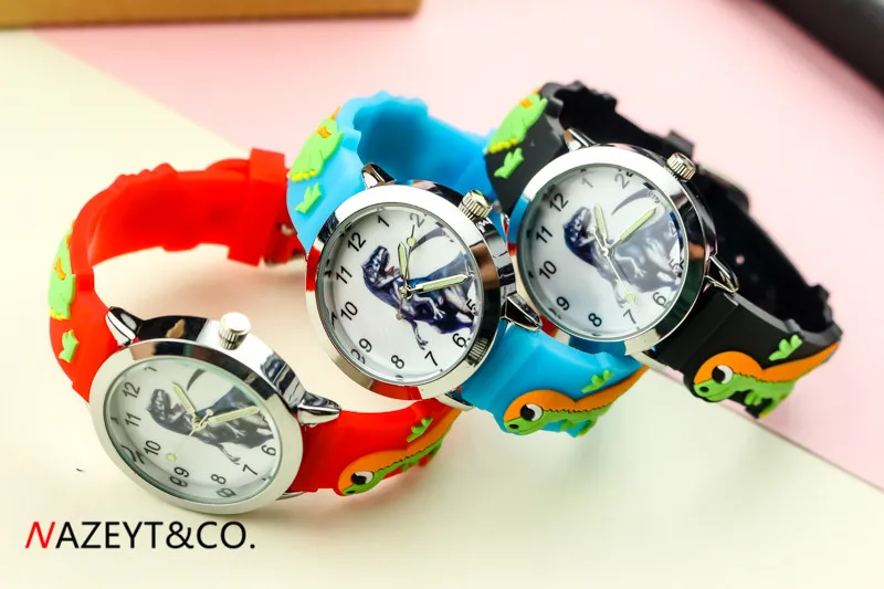 Reloj de cuarzo con esfera de dinosaurio para niños y niñas, pulsera con correa de silicona 3D de dibujos animados, el mejor regalo, nuevo