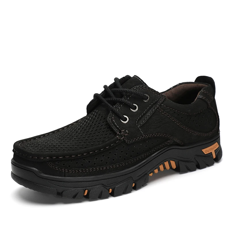 Zapatos planos de piel auténtica para hombre, mocasines transpirables de alta calidad para exteriores, zapatillas informales, talla grande 48, 2024