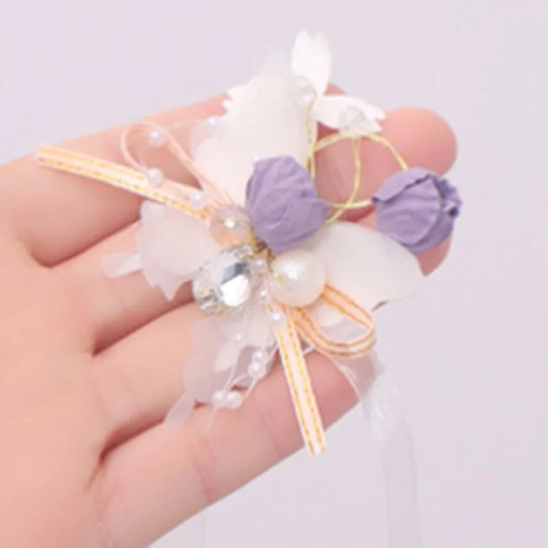 Ramillete de muñeca de flores, pulsera de mano de dama de honor de mariposa para boda, baile de graduación para niñas