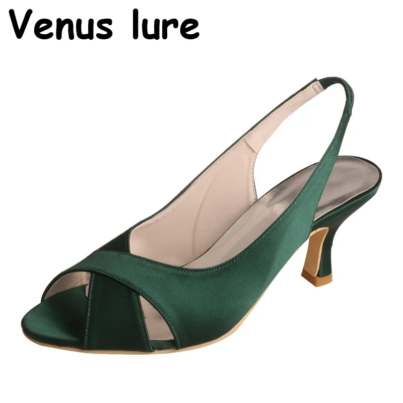 Venus lure Wide Dress Shoes for Women Party Wedding Emerald Green Satin