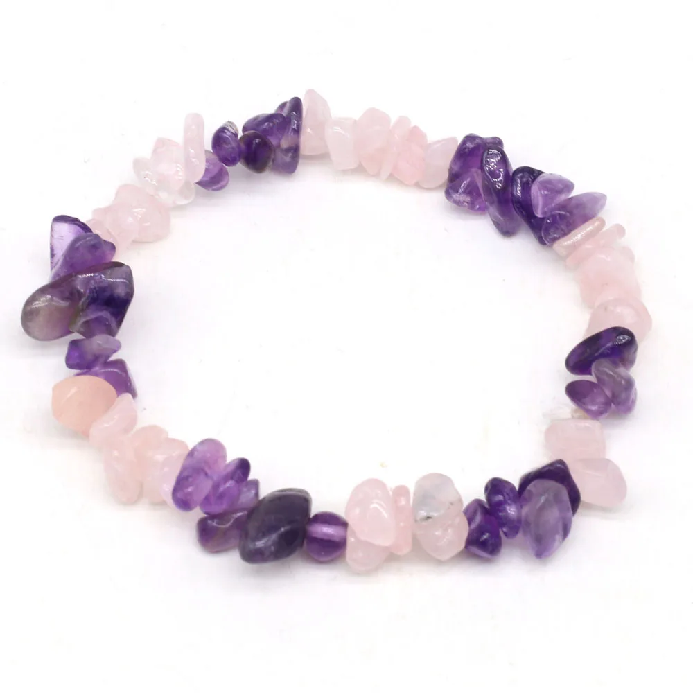 Hot Sale Natural Stone Crystal 18cm Semi-precious Stones Rose Quartzs Amethysts Bracelet Charm Accessories Birthday Women Gifts