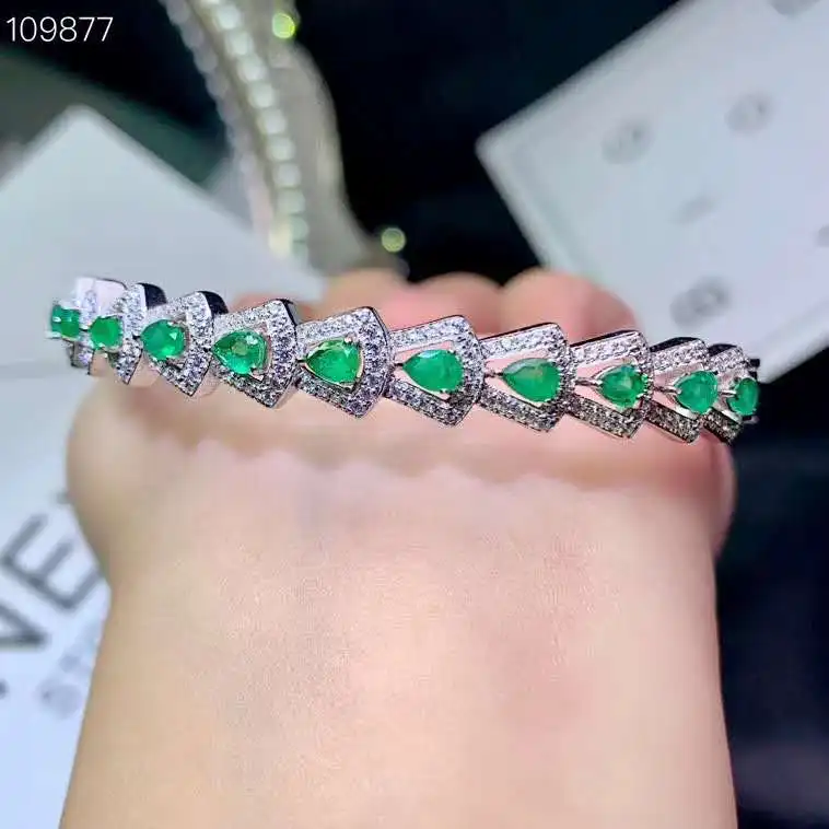 

100% Natural And Real Emerald bangle Bracelet Solid S925 Sterling Silver For Women Color Gem