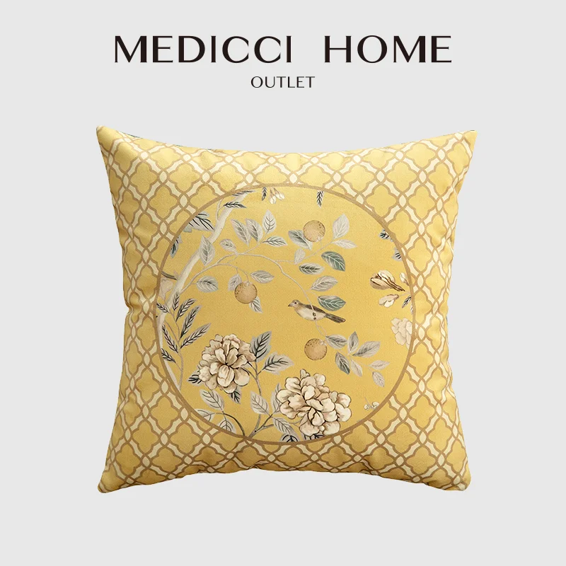 Medicci Home 2024 Autumn New Arrival Pillow Case Sham Oriental Rhythm Gold Moon Birds Print Furniture Cushion Cover 43x43cm