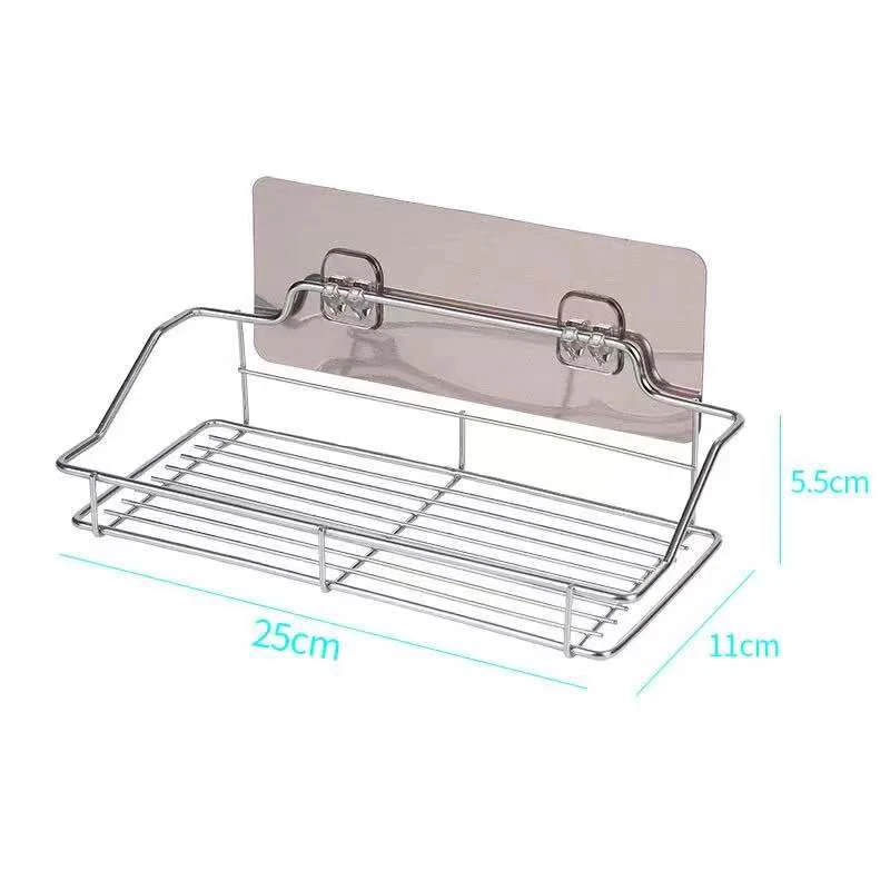 Bathroom Shelf Stainless Steel Shower Organizer Basket Kitchen Storage Shelf Wall Mounted Storage Rack with Adhesive Sticker