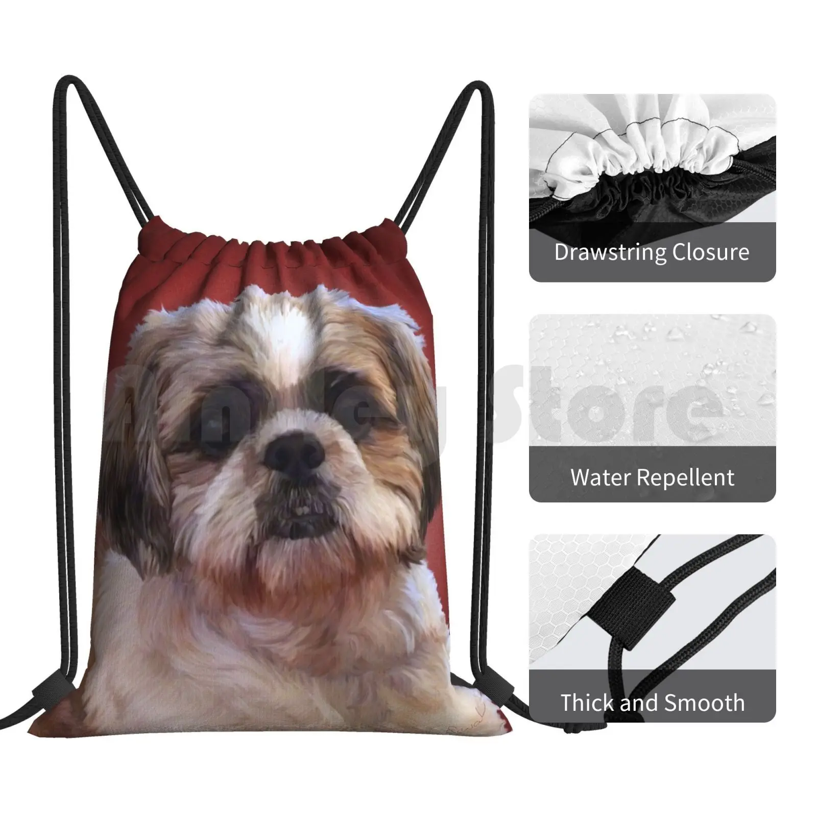 Shih Tzu Dog Backpack Drawstring Bags Gym Bag Waterproof Shih Tzu Dog Canine Pet Domestic Animal Pet Portrait