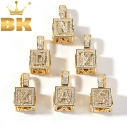 THE BLING KING Solid Square Block Letter Pendant Necklace English Initial Baby Letters Fashion Iced Out Cubic Zirconia Jewelry