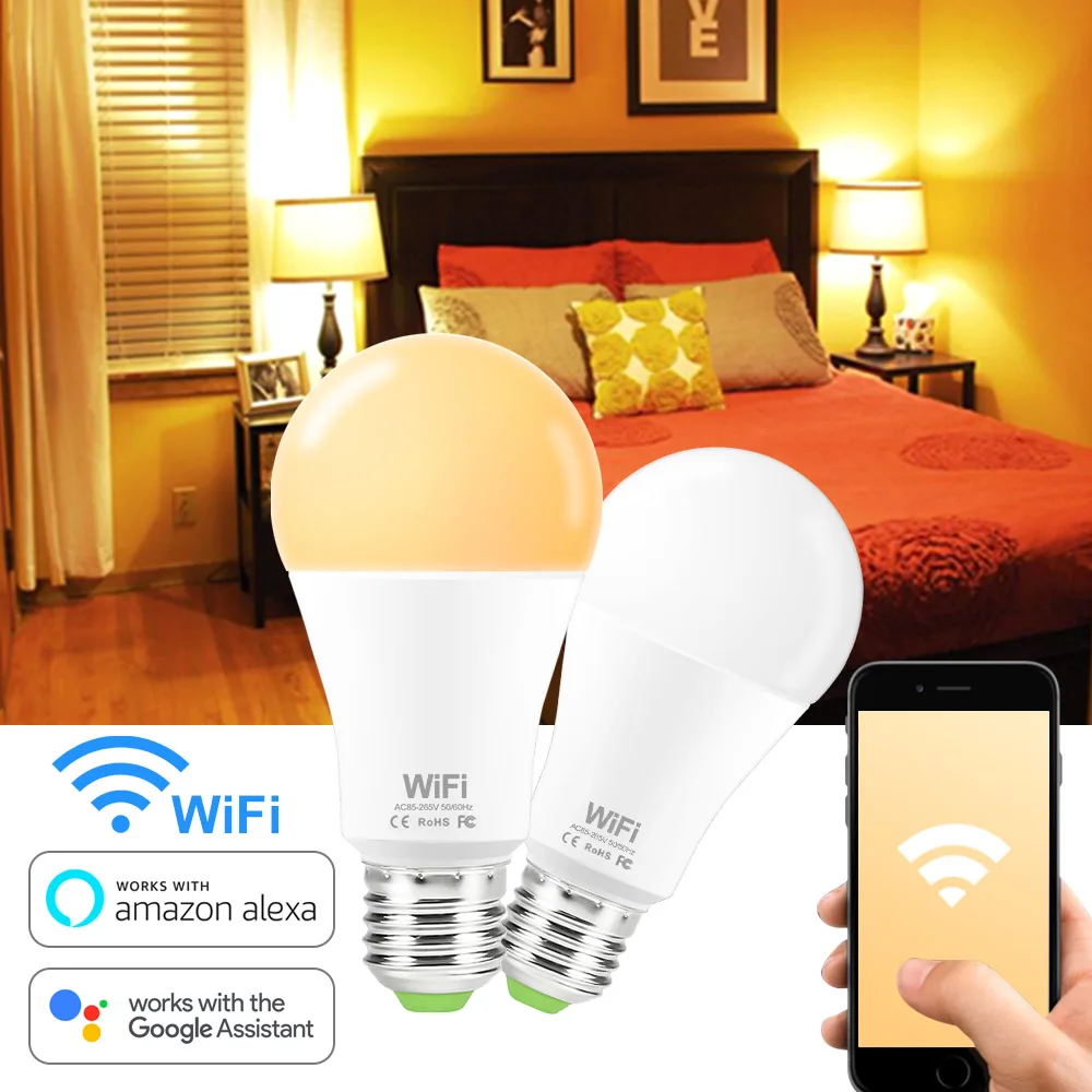 15W Smart WiFi Light Bulb E27 B22 Dimmable LED Lamp APP Smart Wake up Night Light Compatible with Amazon Alexa Google Home