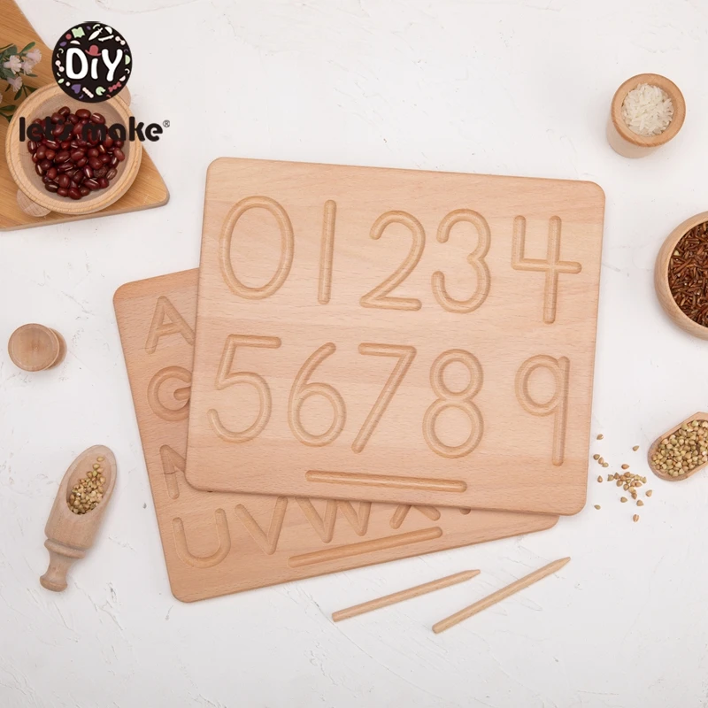 Let'S Make 1PC Beech Letter Digital Board Children's Wooden Toy Cognition Writing Early Education Desktop for Students Child