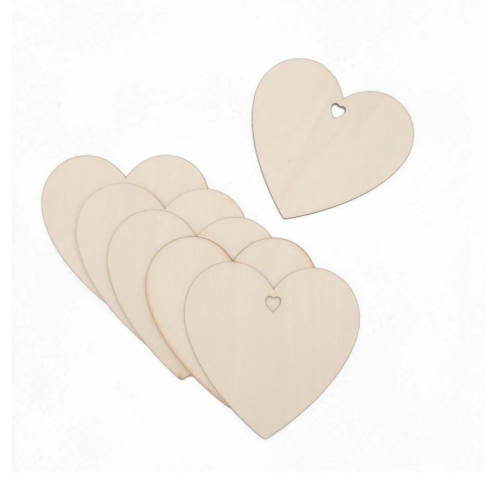 100pcs 100mm Wood Heart Blank Wooden Heart Embellishments with Natural Twine for Wedding DIY Arts Crafts Card Making