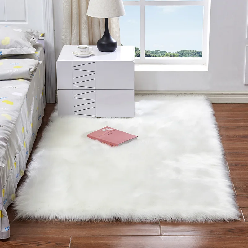Rectangle Soft Faux Sheepskin Fur Area Rugs For Livingroom Bedroom Floor Shaggy Silky Plush Carpet White Faux Fur Rug Dropship