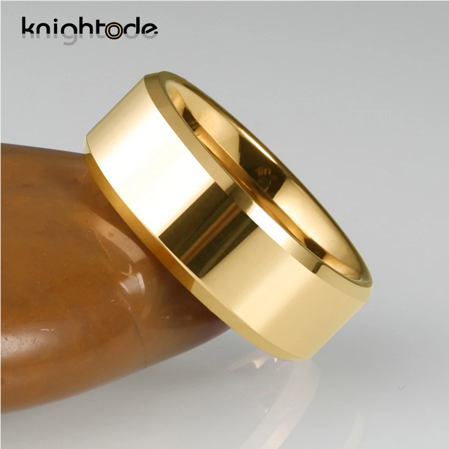 6/8mm High Quality Gold Color Wedding Band Men Women Tungsten Carbide Engagement Rings Beveled Edges Flat Polishing Comfort Fit