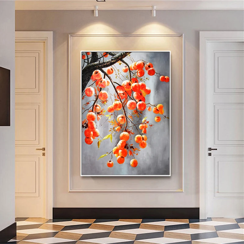 SELFLESSLY Art Chinese Style Fruit Deor Persimmon Abstract Art Wall Pictures for Restaurant Posters Prints Modern Wall Pictures