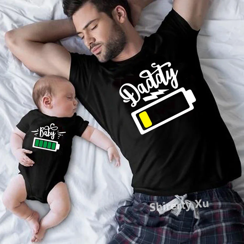 Daddy Mommy Baby Matching Shirts Low Battery and Charged Battery Tees Funny Matching Family Shirts Daddy Mommy and Me Outfits