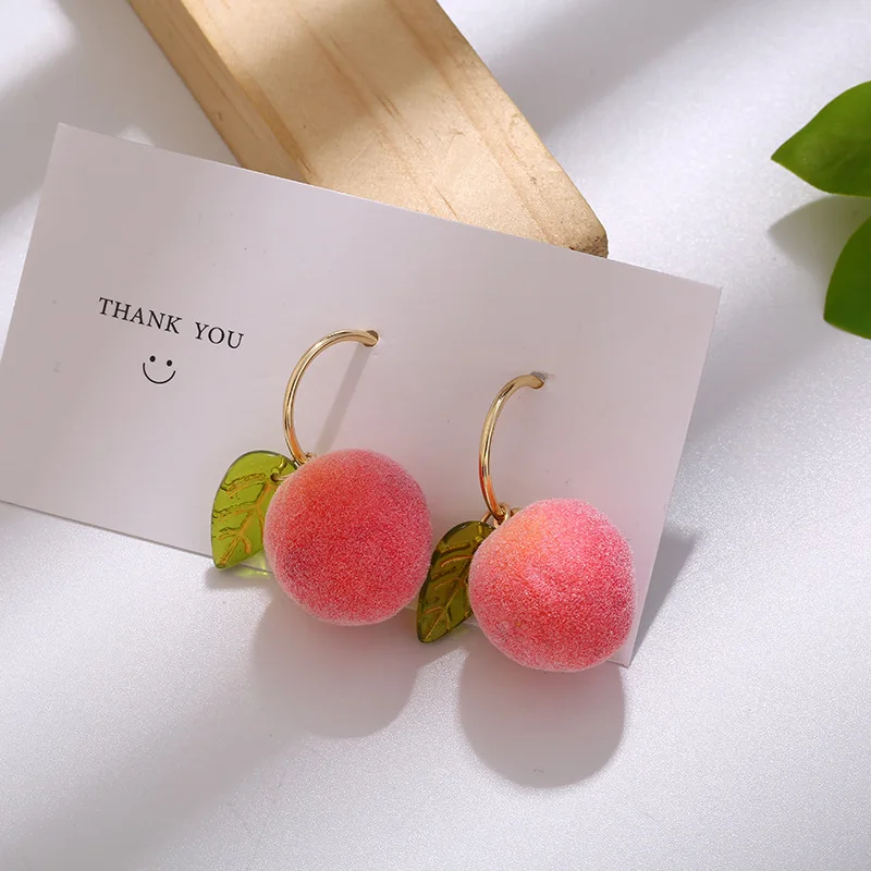 Fashion New Simulation Peach Drop Earrings Girl Cute Romantic Sweet Pink Peach Leaves Tassel Earrings Simple Party Jewelry Gift