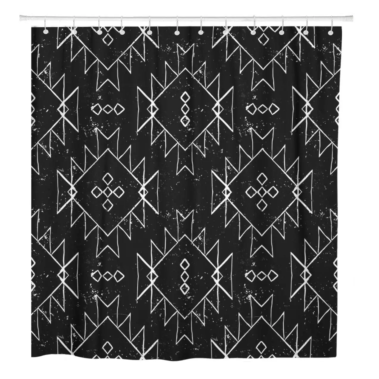 Ethnic Pattern Indian Motifs in Black and White Shower Curtain Waterproof 60 x 72 Inches Set with Hooks