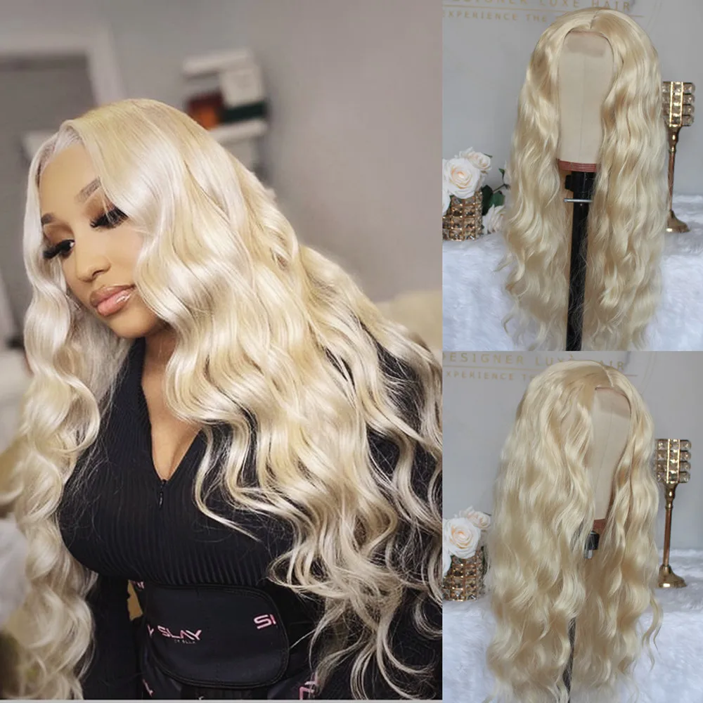 

613 Honey Blonde Body Wave Lace Frontal Wig Silk Base Closure Wig 180% Density Lace Front Wigs 24"Middle Part Synthetic Lace Wig