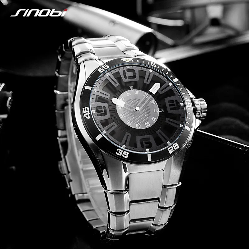 SINOBI Brand Sports Men\'s Watches 44mm Dial Luminous Calendar Waterproof Luxury Stainless Steel Strap Men\'s Quartz Wristwatch