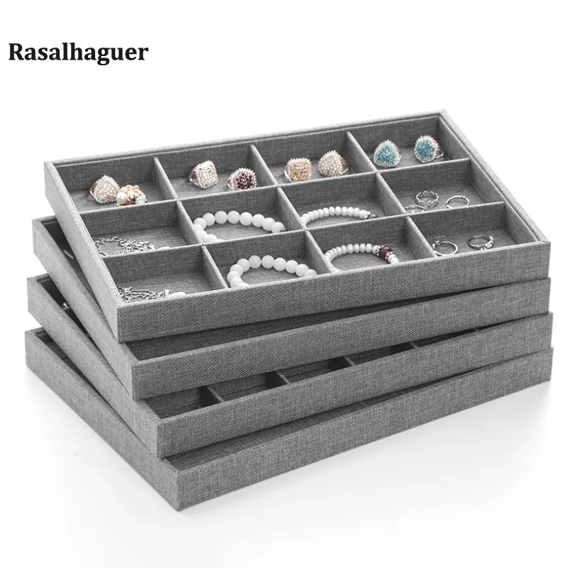 

Hot Selling Gray Fabric Jewelry Organizer Jewellery Display Ring Box Necklace Earring Holder Various Models for Option