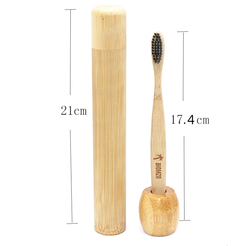 Ensemble de brosses à dents en bambou naturel pour adultes et enfants, support de voyage portable en option, étui en bambou lavable sans BPA, 1 jeu