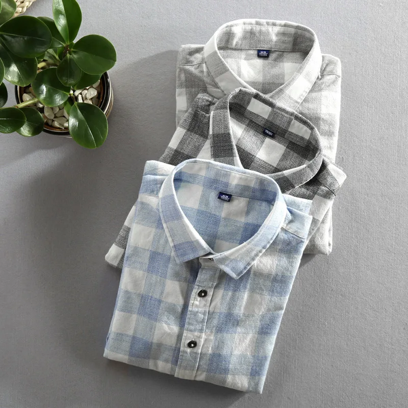 Cotton Men's Fashion Checkered Cotton Shirt Long Sleeve Soft Comfort Male Casual Plaid Shirts Dress Slim Fit