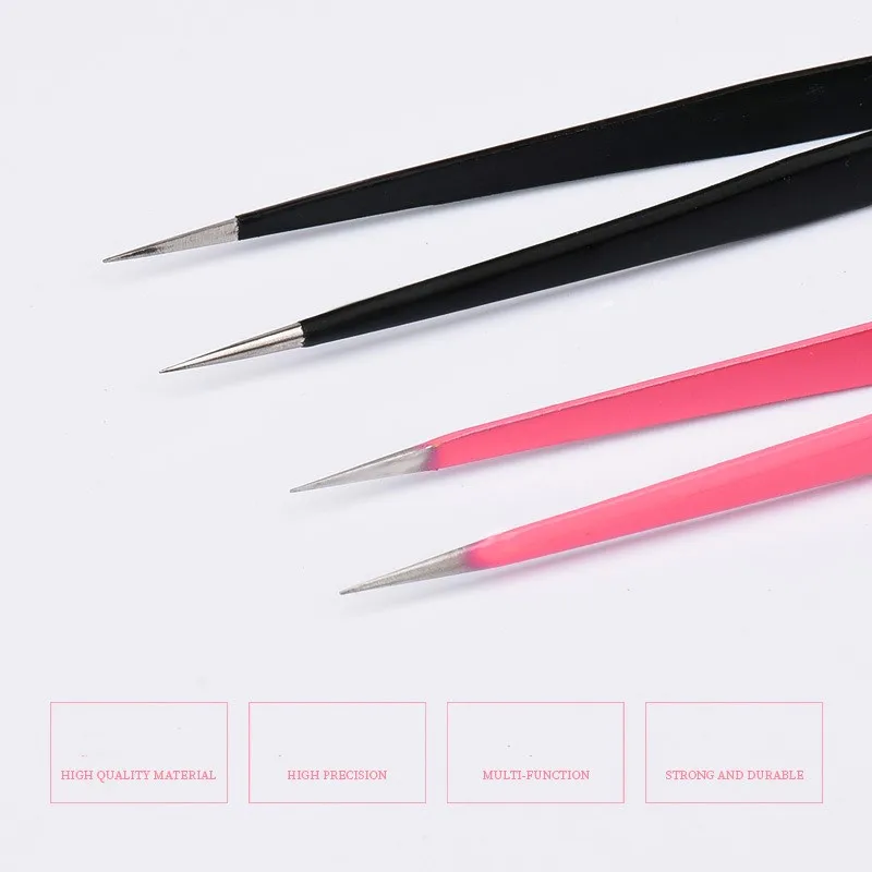 Pinzette per unghie per sopracciglia con testa di pressatura in silicone per adesivi 3D Strass Raccoglitore di adesivi per acqua Strumento per unghie in metallo T0541