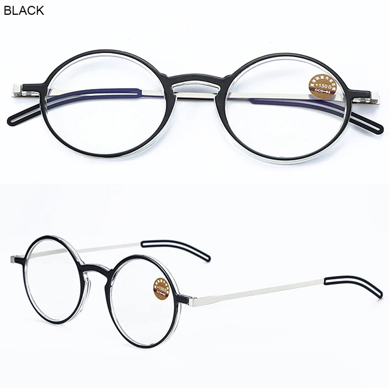 Mai Blume Anti-blau Lesebrille Dünne Protable Presbyopie Brillen Mit Fall Runde Brille Rahmen Für Männer Leser + 1,5 + 2 – Detail 7