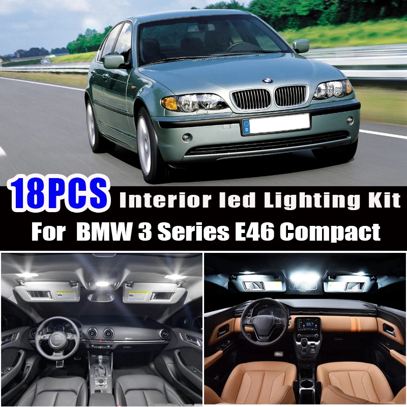 18pcs LED License Plate + Interior dome Lights bulb Kit for 2001-2005 BMW 3 Series E46 Compact 316ti 318td 318ti 320td 325ti