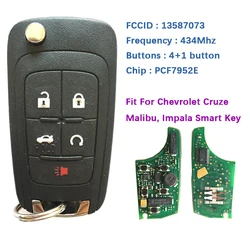 CN014059 5 Button Remote Smart Key For Chevrolet Cruze Malibu Impala  Keyless Go With PCF7952E Chip 433MHz HU100 Blade 13587073