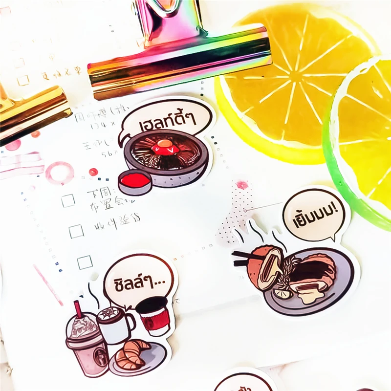 Stickers 40pcs Cute Food Package Hand Books Cartoon Diary Creative Diy Tiny Translucent DIY Craft Photo Albums