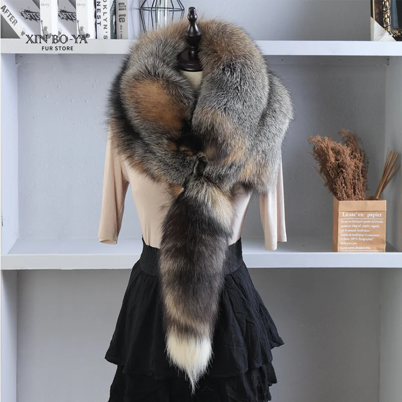 2024 Party Luxury Brand Women Real Winter Fox Fur Scarves Natural One-Piece Fox Fur Collar Warm Soft Real Fox Fur Scarf