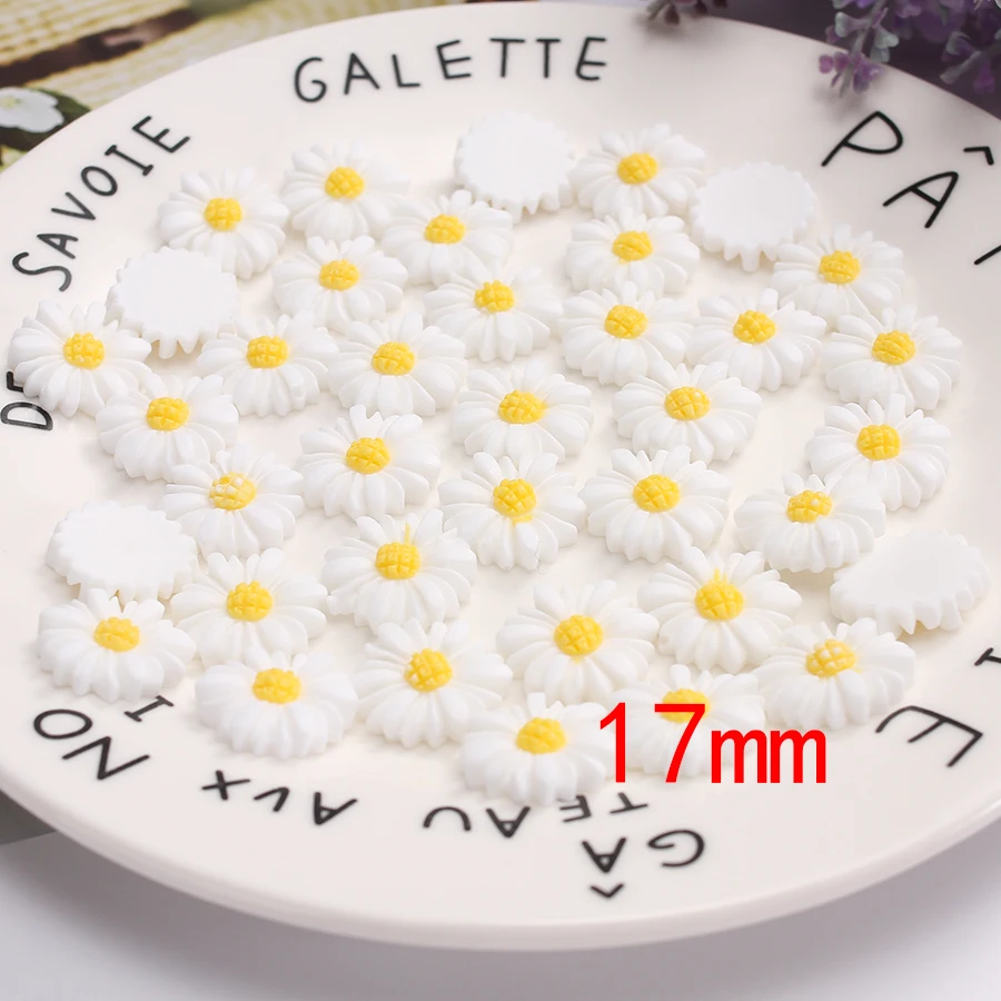 50pcs/lot 9mm-22mm White Flat Back Daisy Resin Flowers Cabochon Beads For Cell Phone Case Decoration Jewelry Making Diy Supplies