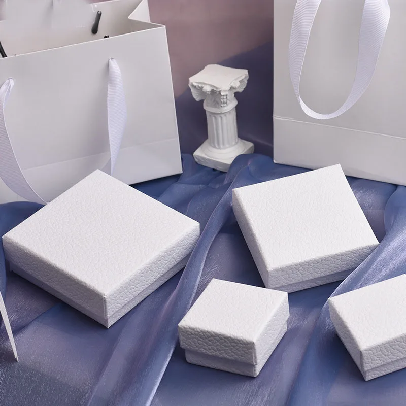 12Pcs White Texture Jewelry Set Gift Box Bag Ring Necklace Bracelets Earring Gift Packaging Boxes With Sponge Inside Rectangle