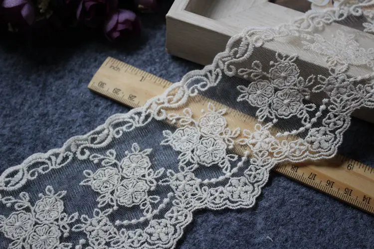 8CM Wide Tulle White Embroidery Fringe Ribbon Mesh Lace Fabric Neckline Collar Edge Trim Skirt Dress DIY Sewing Guipure Supplies