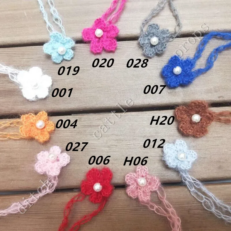 10Pcs/lot Mix Color Crochet Mohair Headband With Flower Hairband Baby Girl Hair Decoration Baby Shower Gift.  Photography Props