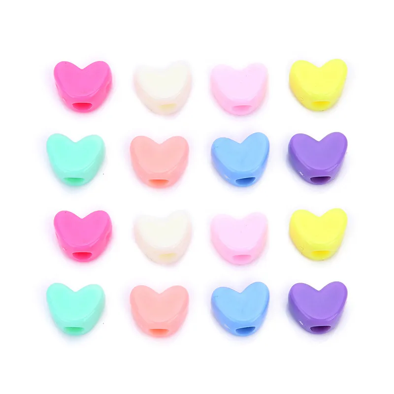 100pcs/lot Mixed Colors Love Heart Shape Acrylic Spacer Beads 12x9mm Plastic Pastel Resin Charm Bead for DIY Jewelry Make