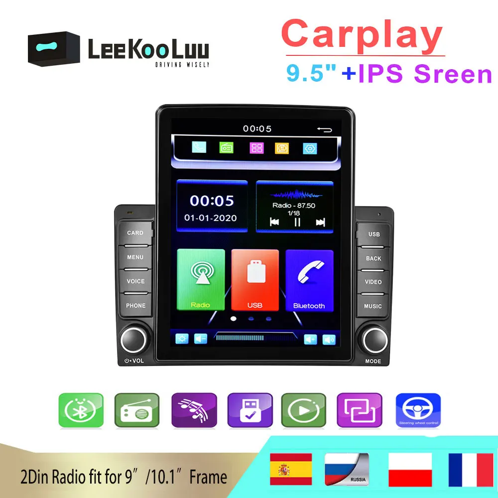 

LeeKooLuu 2 Din Car Stereo Radio 9.5" Vertical Screen Car MP5 Video Multimedia Player Bluetooth FM Autoradio built-in Carplay