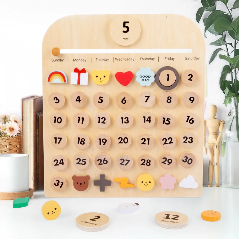 Kinder Montessori Kalender Lernen Zeit Woche Monat Ornamente Baby Nordic Holz Spielzeug Pädagogisches Spielzeug Für Kinder Dekoration Geschenk