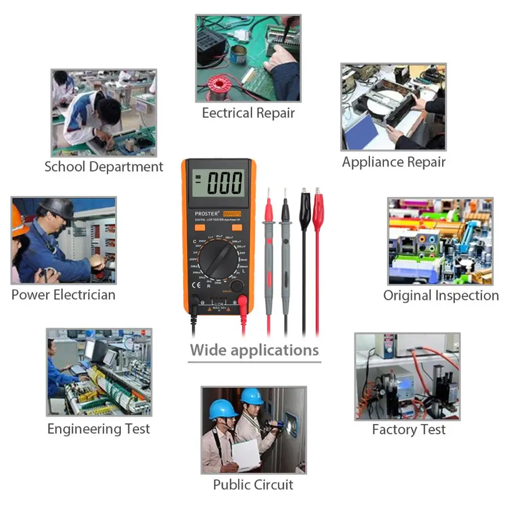 Proster LCR Meter Capacitance Inductance Resistance Digital Multimeter Measuring Meter Over Range Display with Crocodile Clips