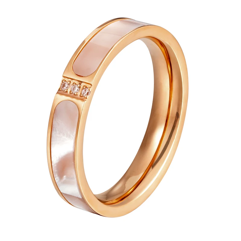 Exquisite Fashion Inlaid Zircon And Shell Ring Titanium Steel High Quality Woman Brand Jewelry Gift Love Ring Drop Shipping image 2