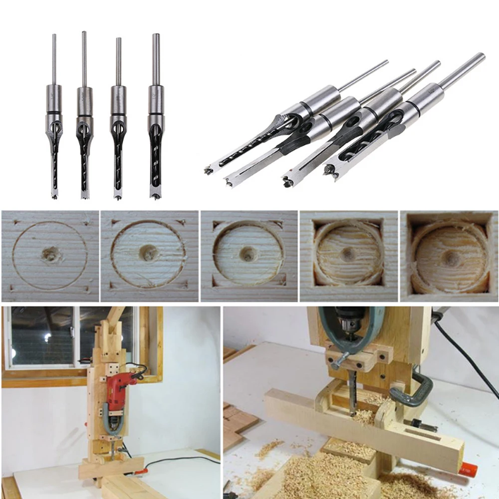 HSS Twist Drill Bits Woodworking Drill Tools Kit Set Square Auger Mortising Chisel Drill Set Square Hole Extended Saw 6.4mm~16mm