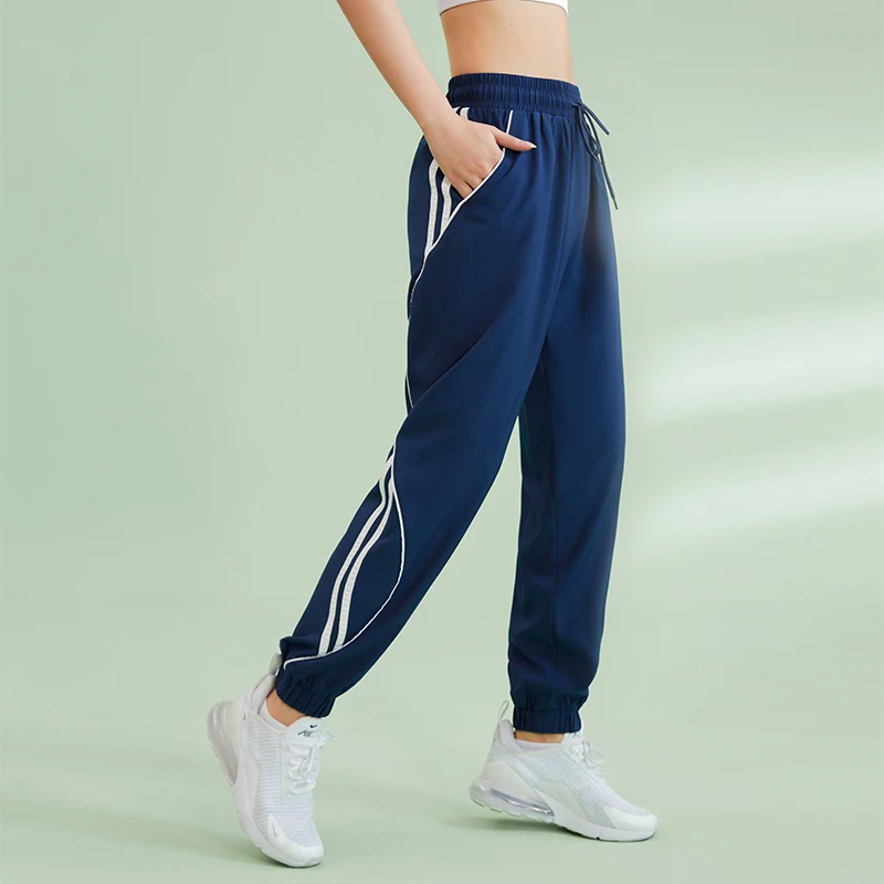 

Outdoor Workout Sport Joggers Pants Women Waist Drawstring Fitness Running Contrasting Colors Sweatpants with Side Pocket