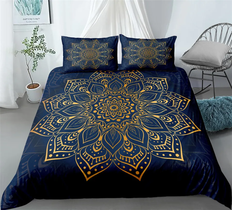 Imagem -05 - Mandala Boho Conjunto de Capa Edredão Rei Rainha Duplo Gêmeo Completo Único Tamanho Roupa Cama Conjunto Preto