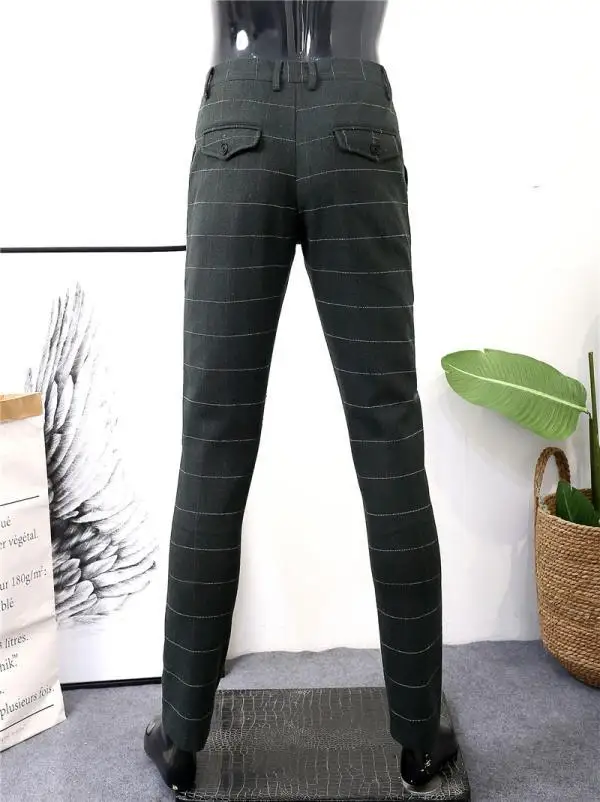 Trousers for Men Gray Tweed Plaid Pants Thick Formal Bussiness Pants Green Gentleman Trousers Suit Male Man Pants Plus Size 2021