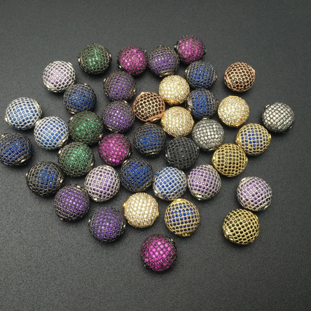 High Quality Muti Color Paved Real CZ Zircon 15mm Flat Oval Round Metal Beads DIY Fashion Jewelry Findings 5pc/lot