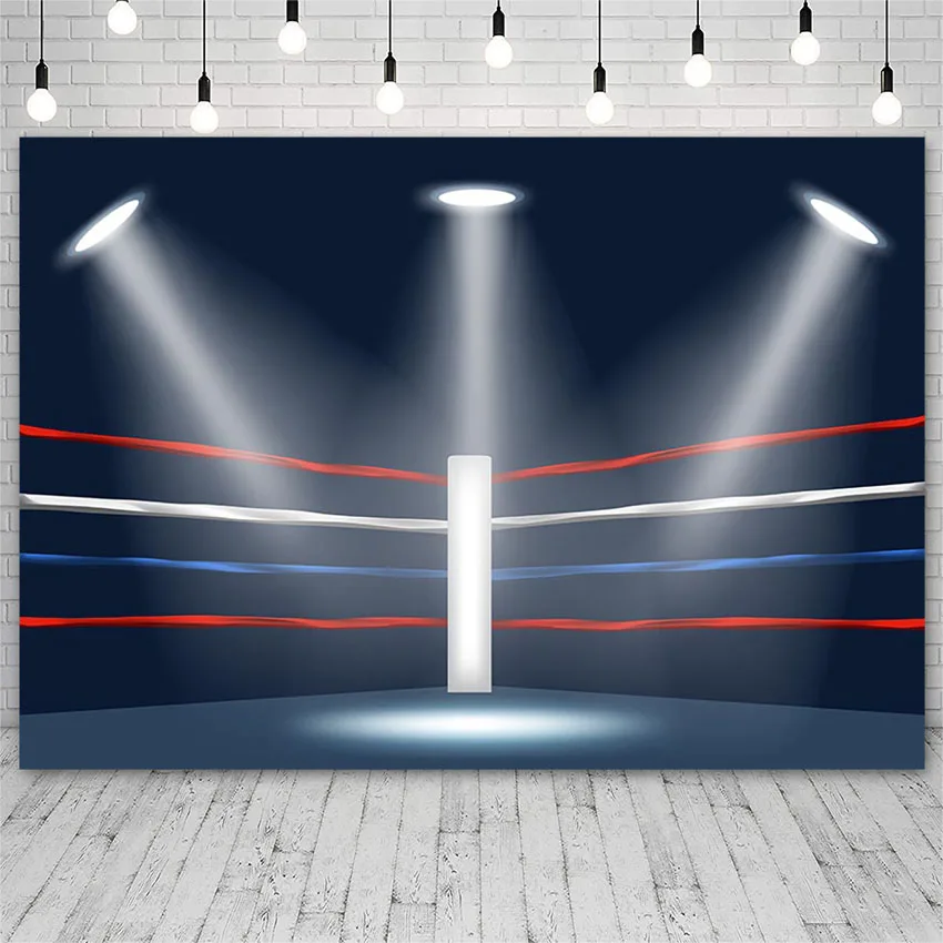 Avezano Boy Birthday Photography Backdrop Boxing Arena Ring Surrounded Ropes Spotlight Night Backgrounds Photo Studio Photophone