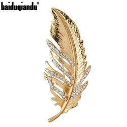 Baiduqiandu Feather Brooches For Women And Men Matt Gold Color Leaf Plant Collar Pins Gift Winer Coat-Accessories Factory Sale