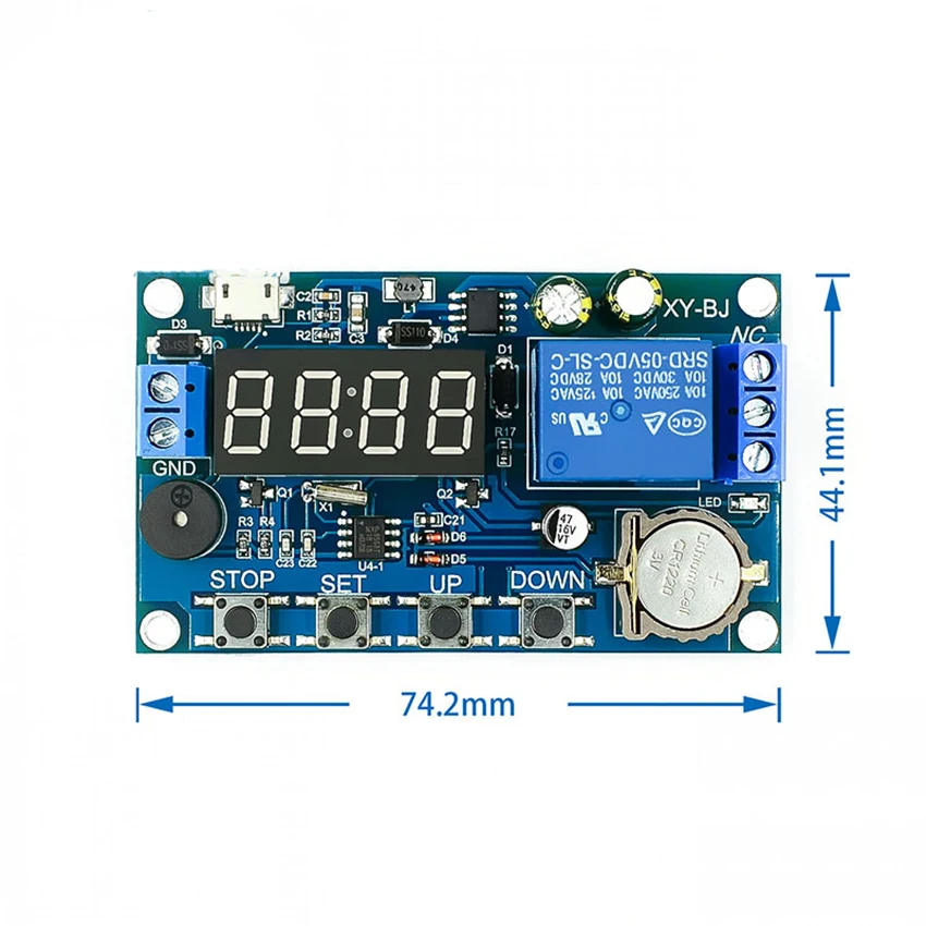 5.0V-60V Timer Relay Delay Module Digital Timer Relay On-Off Controller with Buzzer Alarm, 24H Timing, 5 Time Periods Adjustable