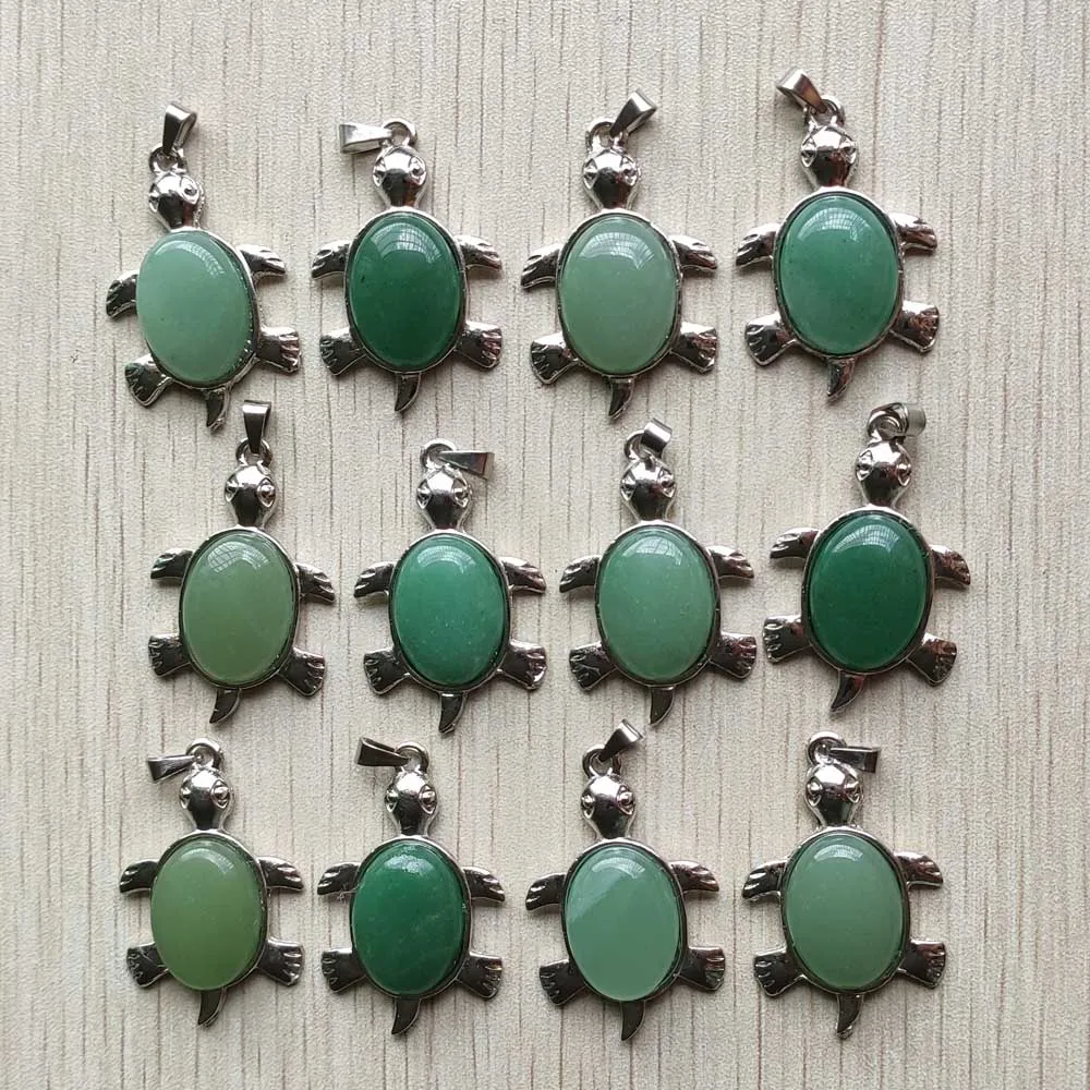 

Wholesale 12pcs/lot good quality natural green aventurine alloy turtle shape pendants for necklace jewelry making free shipping