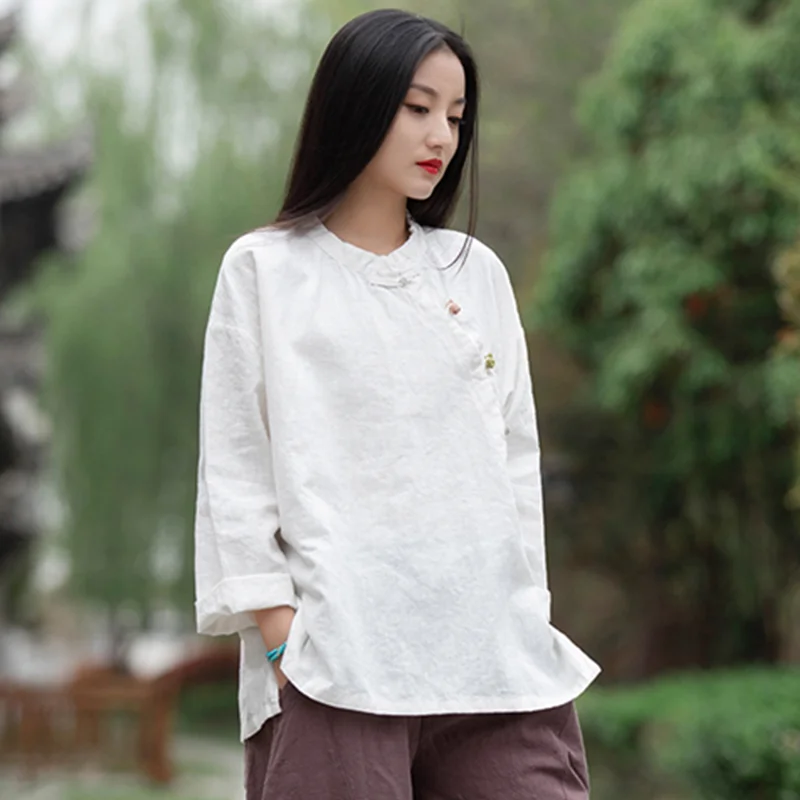 Top for Women Vintage Cotton Linen Women's T-Shirts and Blouses Long Sleeve Tee Oversized  t-shirt Female Clothes Overcocat