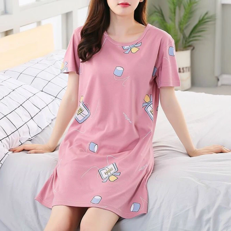 Nightgowns Women Printed Stylish Popular3XL Loose Cartoon Kawaii Korean Style Chic Leisure Nightwear Womens Sweet Sleepshirts